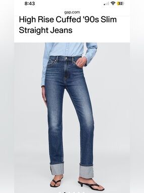 GAP High Rise Cuffed 90’s Slim Straight Jeans - size 25/0